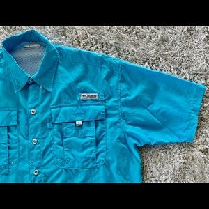 COLUMBIA PFG Baby Blue Men’s Fishing Shirt SMALL